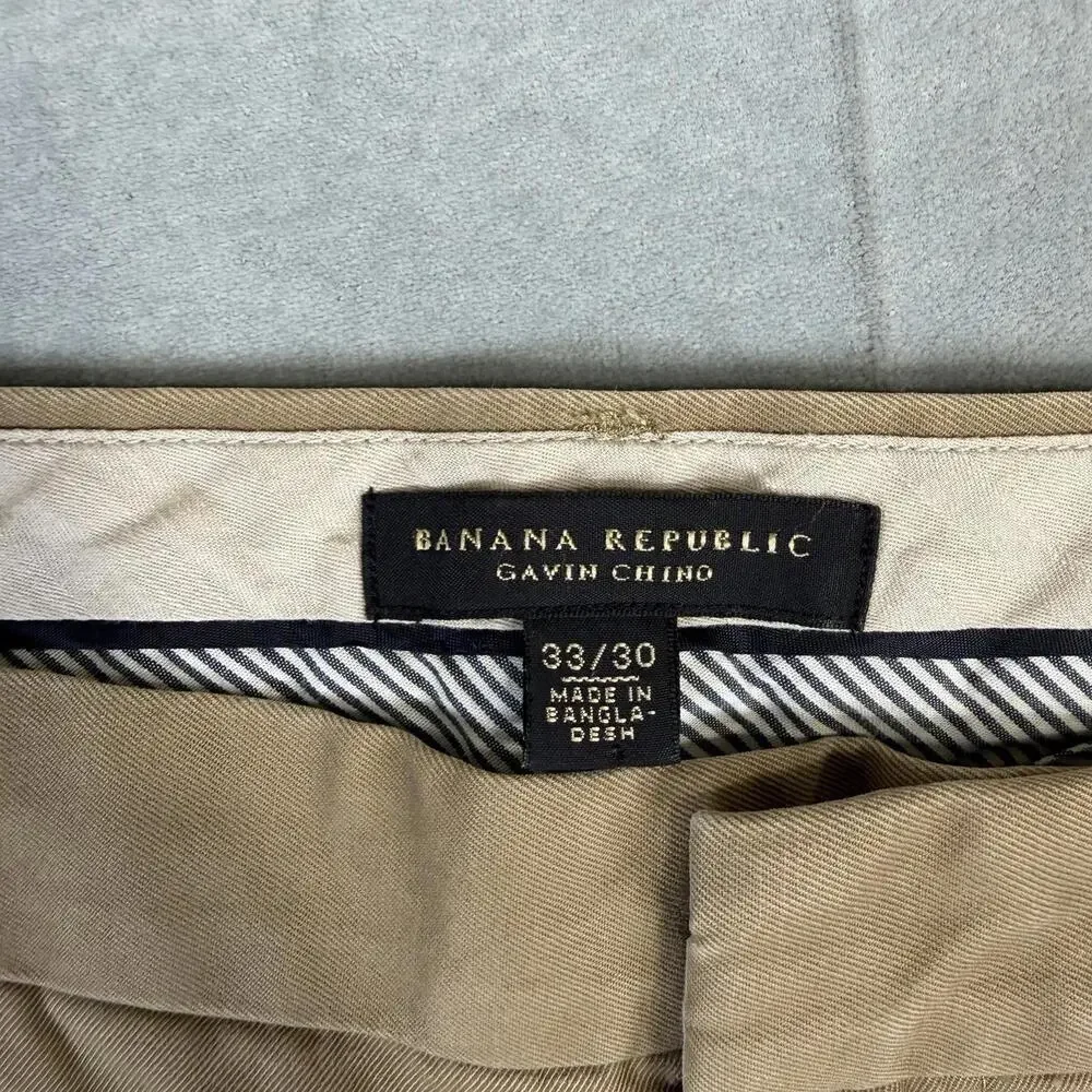 Banana Republic Gavin Chino Pants Mens 33x30 Khaki Straight Cotton Twill